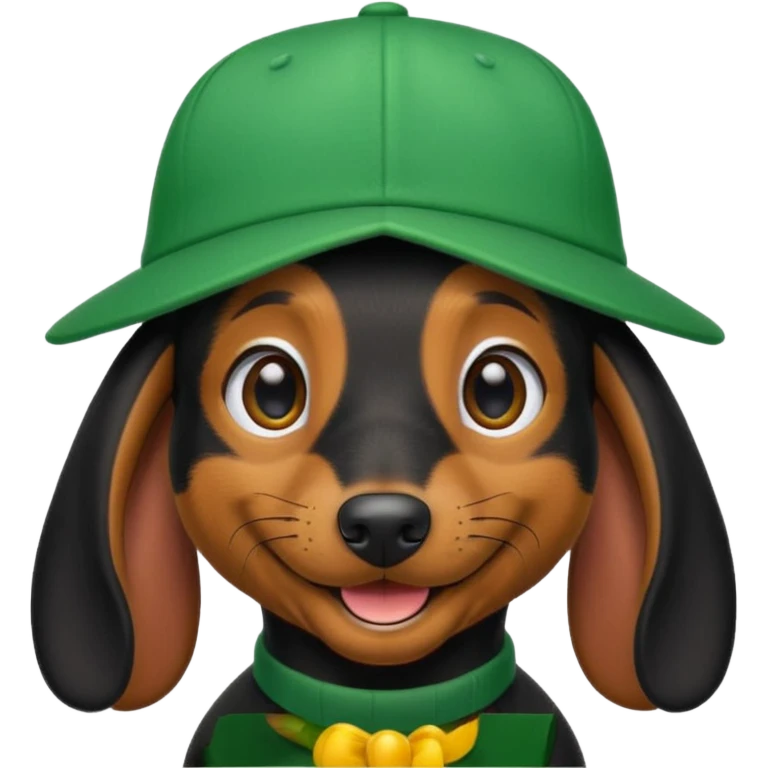 Black Dachshund in Green Cap in iOS 18 Emoji Style emoji