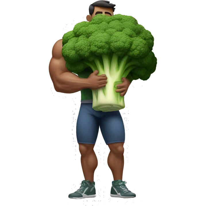 muscular man hugging large Brocolli  emoji