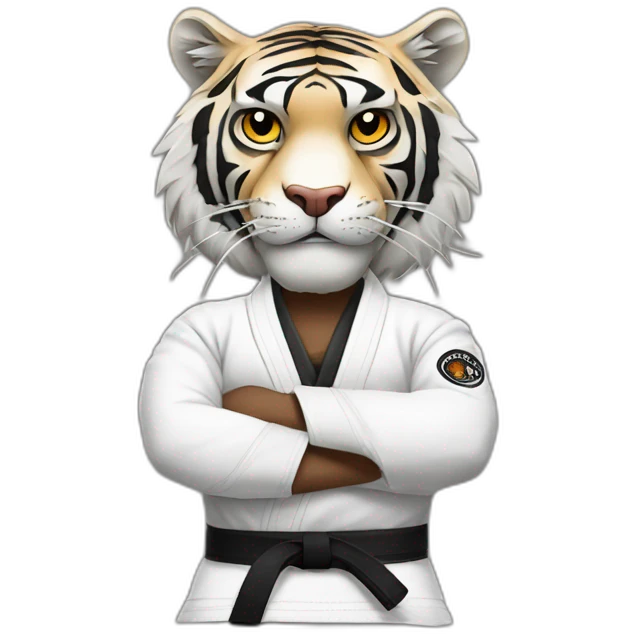 Tiger with evil face  jiu-jitsu black belt with his arms crossed emoji