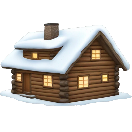 Winter log cabin with snow on the roof and a chimney emoji