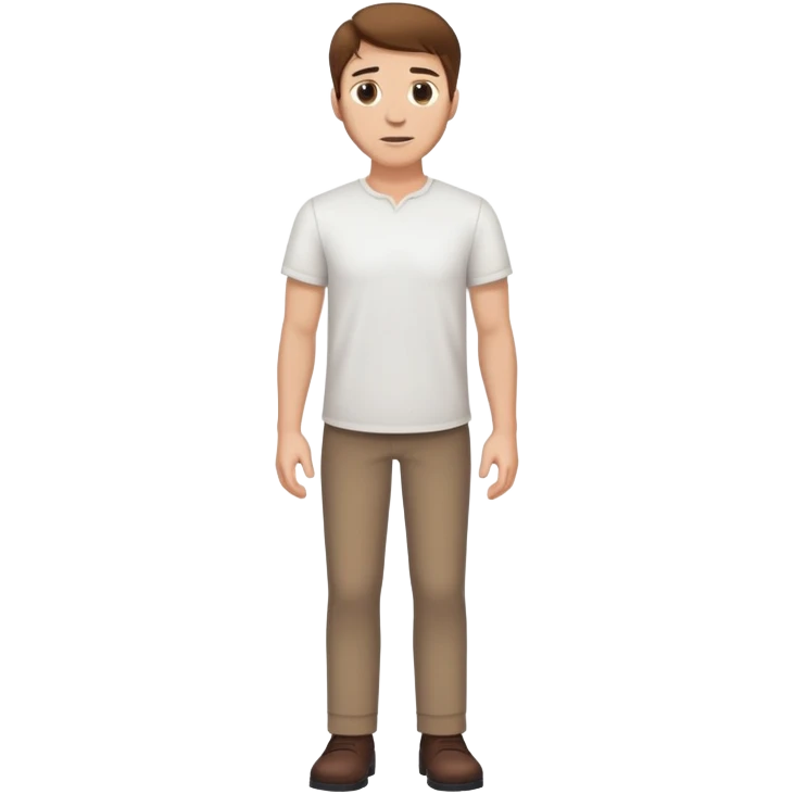 White Man standing with brown hair and white shirt full body emoji