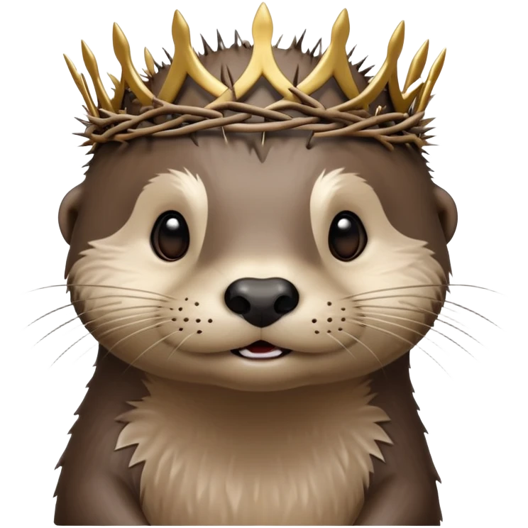 really cute confused otter face with simple thorny stem wrapped horizontally around its forehead like Jesus Christ's Crown of thorns, no crown shape on top, just thin spiky branches circling the forehead emoji