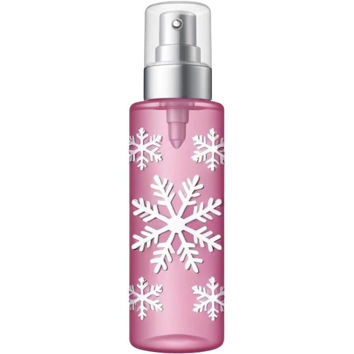 cynderical shaped pink body mist bottle with white snowflakes emoji