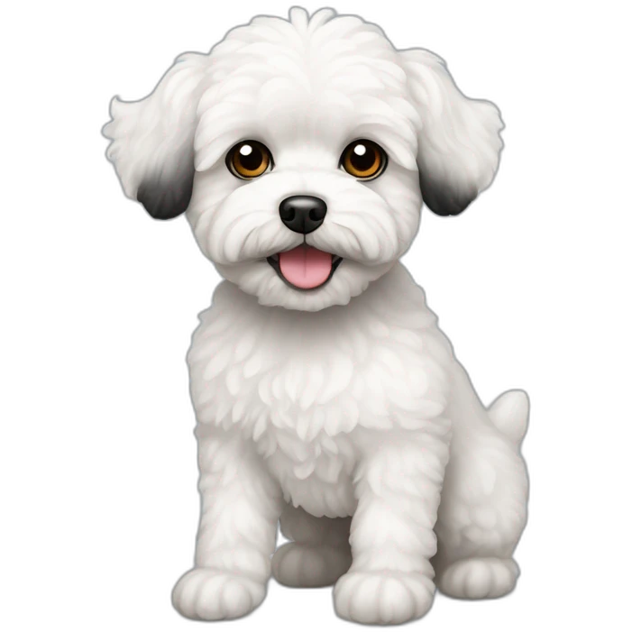 White maltipoo dog with right black ear and right black eye patch emoji