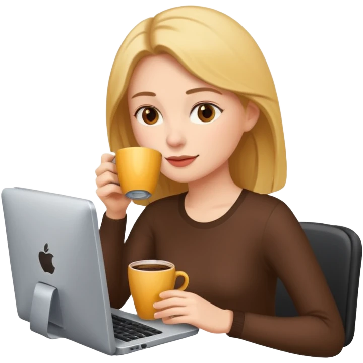 mujer tomando cafe y con un computador  emoji