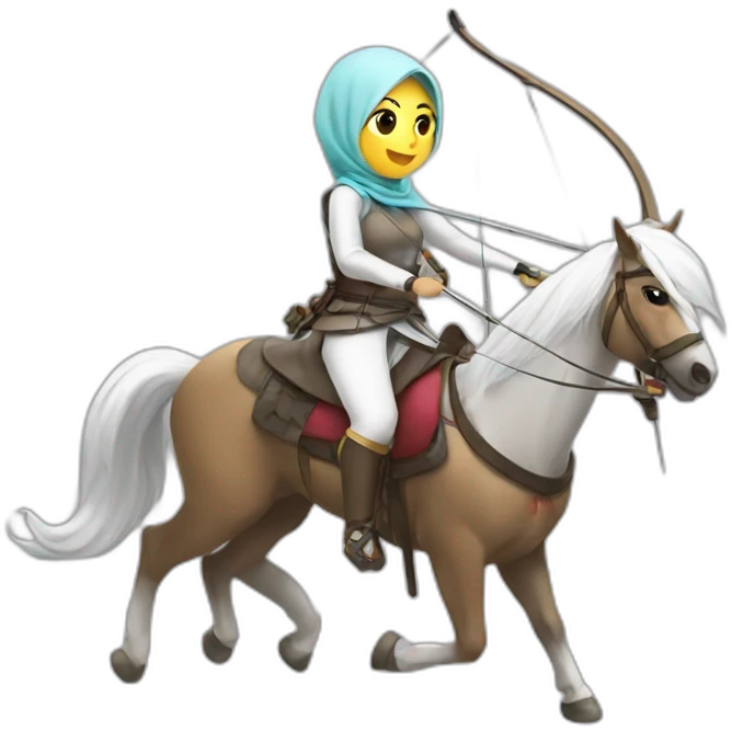 korean hijabi doing archery on horseback emoji