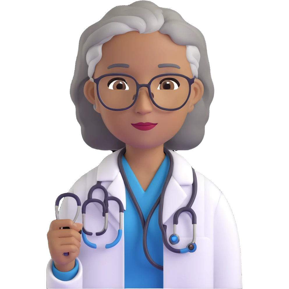 mature 60 year old doctor with stethoscope, gray hair, medium-dark tan skin tone, cinnamon skin, professional looking but not elderly emoji