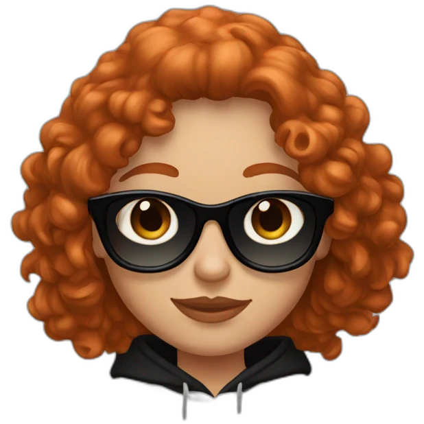 A freckled redhead wearing a black hoodie and Y2K sunglasses. emoji