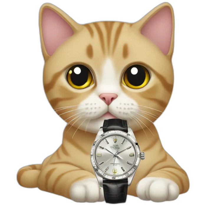 british short hair cat with rolex watch emoji