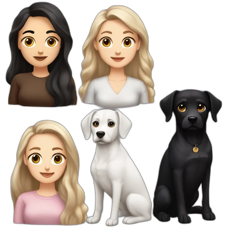 White women with long dark brown hair and long eyelashes dark brown eyes and thick dark brown eyebrows with the black dog with a white stripe on the neck and ears raised up emoji