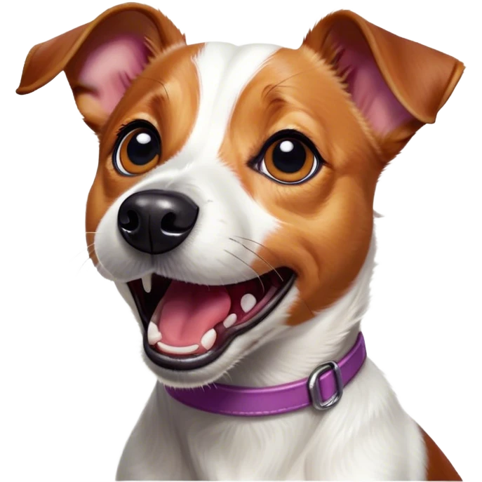Cinematic Comical Jack Russell Terrier Portrait Emoji, Head tilted dramatically with an exaggeratedly shocked expression, featuring a perky, agile body with wide, comically expressive eyes full of playful disbelief and animated, perked ears, Simplified yet hilariously expressive features, highly detailed, glowing with a slightly sassy glow, high shine, dramatic yet playful, stylized with an air of cheeky canine mischief, soft glowing outline, capturing the essence of a meme-worthy Jack Russell Terrier that looks ready to side-eye its way into viral fame! emoji