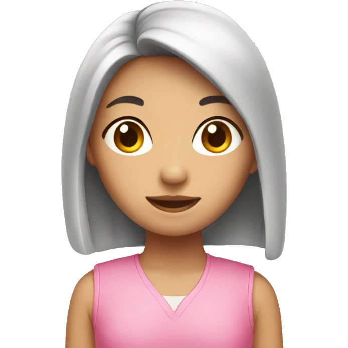 Short asian girl wearing pink  emoji