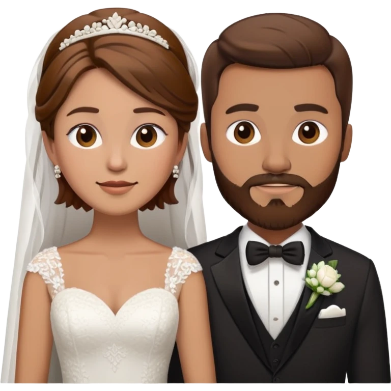 Groom with brown hair and beard and bride with short brown hair  emoji