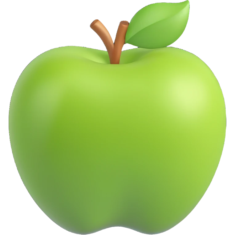 3D emoji style, realistic and fresh green apple icon without eyes, nose, or mouth, no background emoji