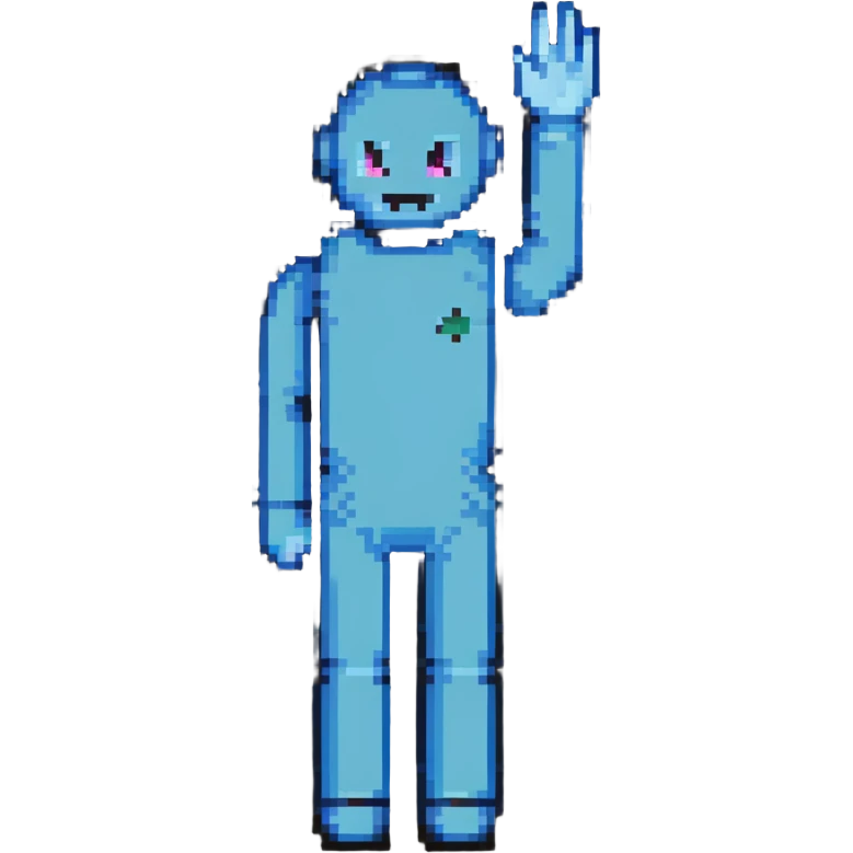 stick man waving in classic 8-bit pixel art style emoji