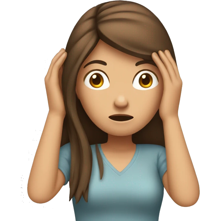 Emoji brown-haired woman with long straight hair holding her head with her hands in despair emoji