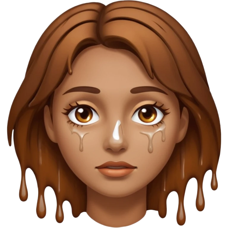Brown Hair Woman , white paint , drip, face, hot emoji
