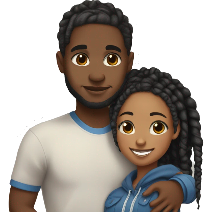Realistic black girl with box braids and light skin boy with short curly hair and a short beard hugging emoji
