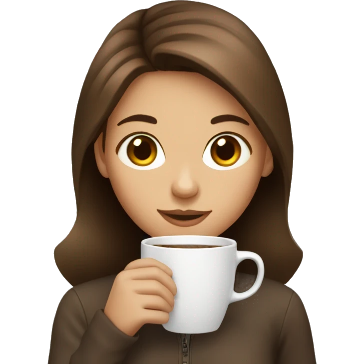 Girl with brown hair, drinking coffee emoji