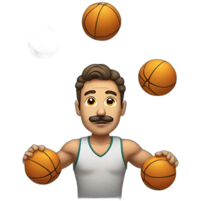  Man with mustache Expressively strenuously carrying a lot of balls emoji