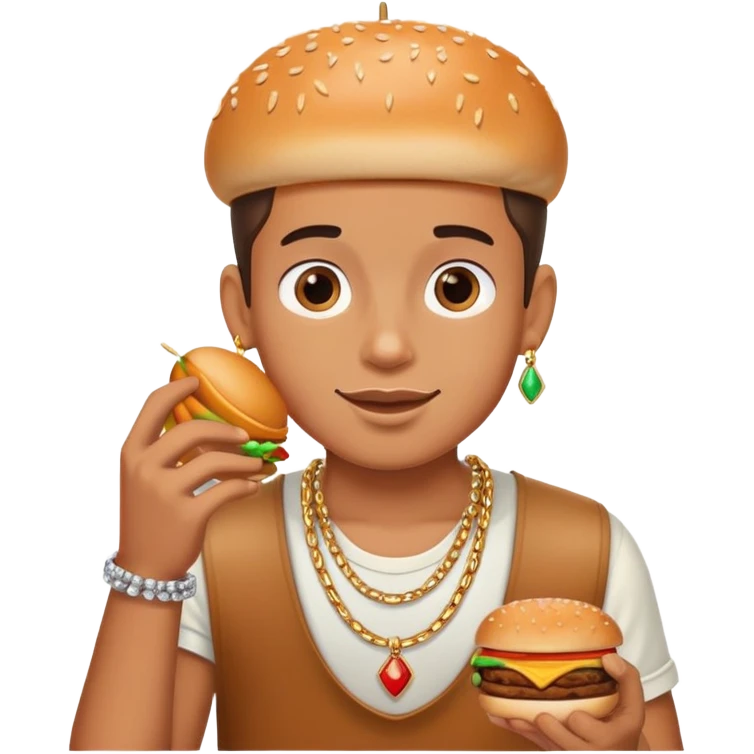 boy enjoying burger and jewelry emoji