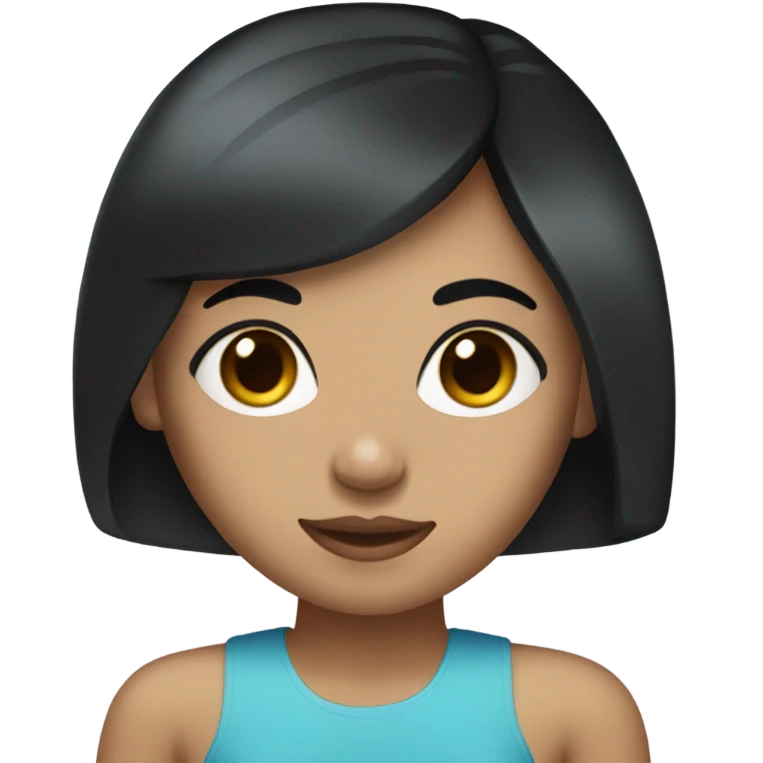 Blue-eyed girl with light skin and black straight hair with side swap bag emoji