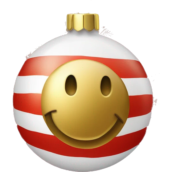 Create a smiley face of a Christmas tree toy in the form of a ball with patterns of snowflakes or stripes. The color of the ball is gold, red or silver to match the Christmas theme emoji