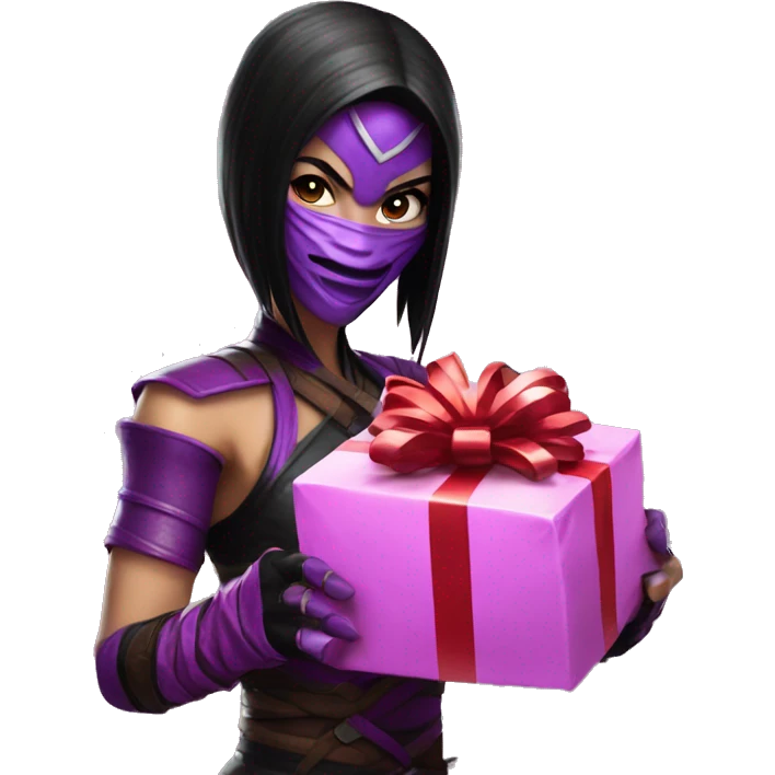 Mileena from mortal kombat holding Christmas present emoji