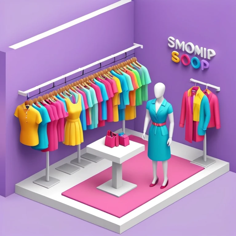 isometric clothing boutique shop with mannequins and colorful clothes emoji