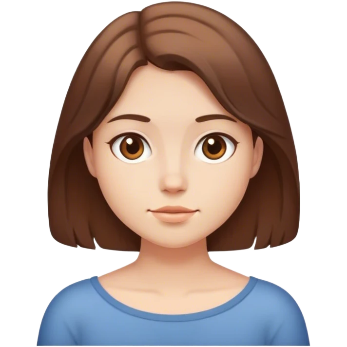 톤다운 된 갈색 ,어깨에 살짝 닿는 단발 머리 동그란 얼굴형  emoji