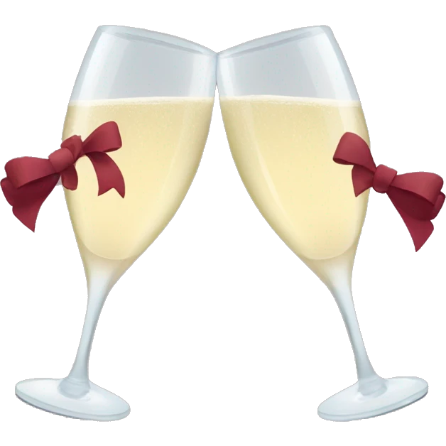 Two glasses of champagne cheering with burgundy bows emoji