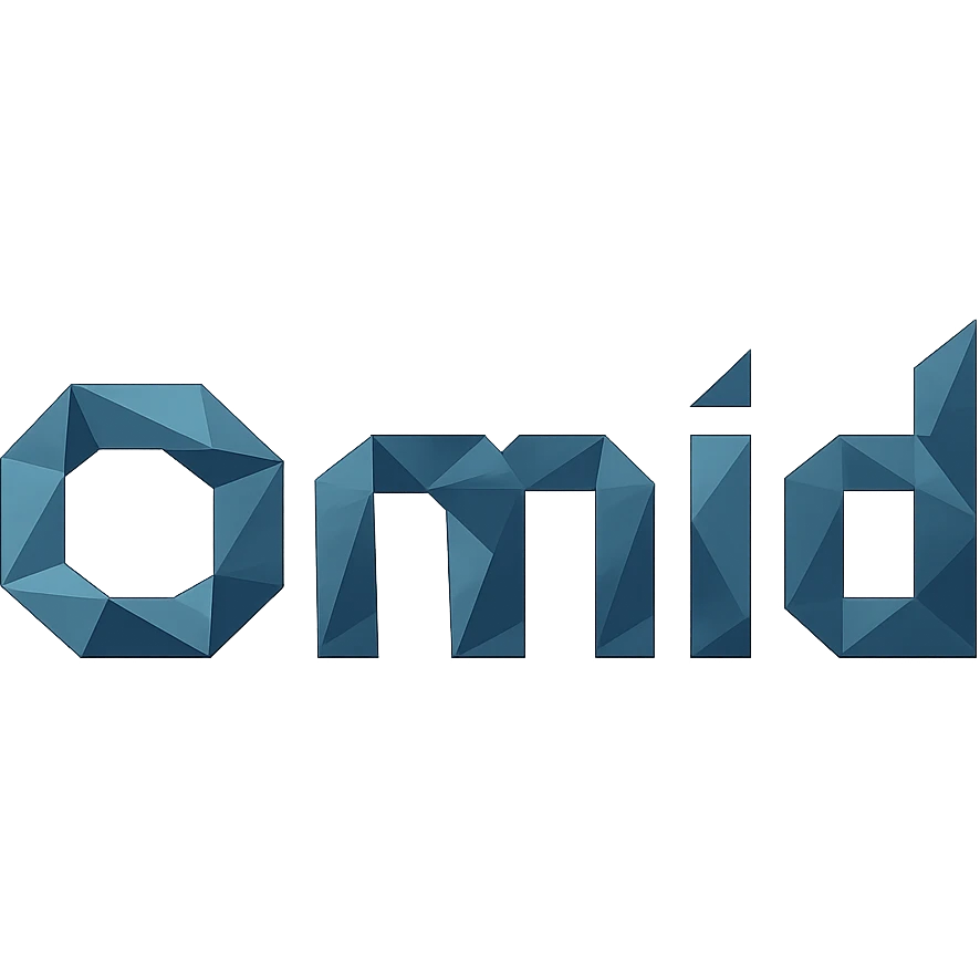 the name 'omid' as a geometric icon, sharp angles, abstract, tech-inspired, suitable for a startup emoji