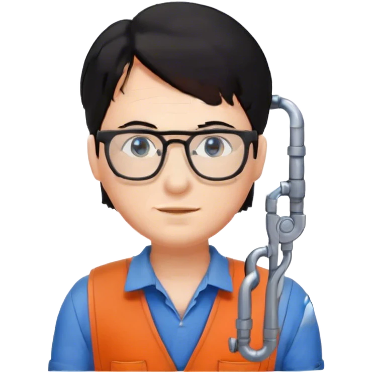Plumber with black hair, glasses and blue eyes and salopette emoji