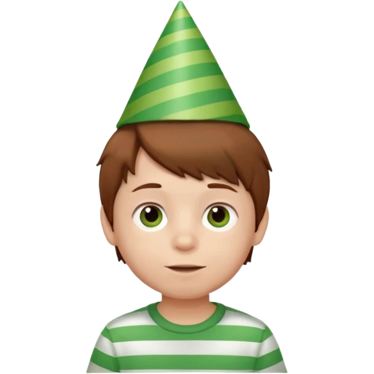 a little boy with birthday hat, striped green shirt, brown hair















 emoji
