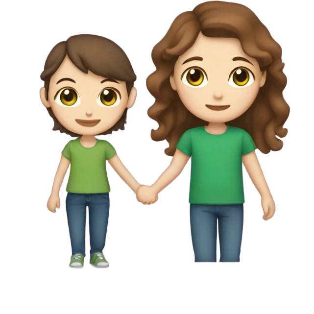 Girl with Brown Hair and Green eyes Holding Hands with Boy with Brown hair and Brown eyes  emoji