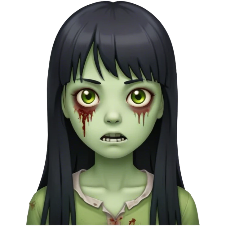 zombie girl with long straight black hair and bangs with greenish skin  emoji