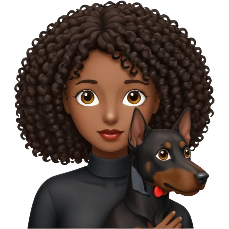 Curly haired brunette with black Doberman  emoji