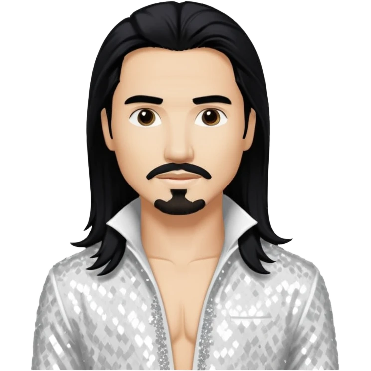 Kevin Richardson from Backstreet Boys with long black hair, white sequin outfit emoji