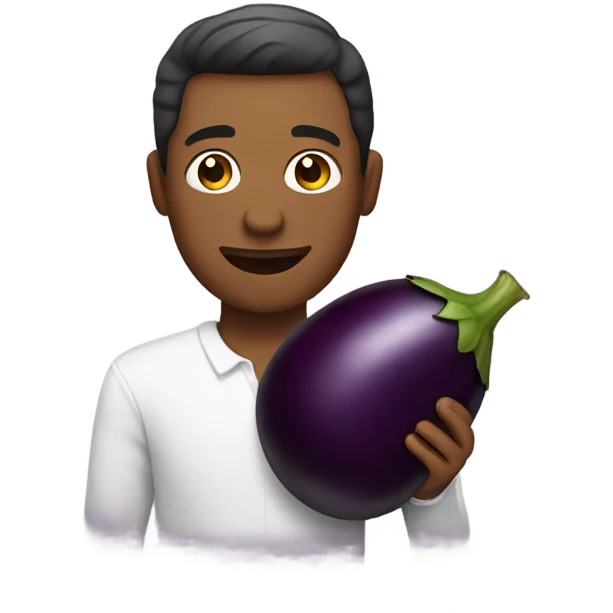 Man holding a eggplant emoji
