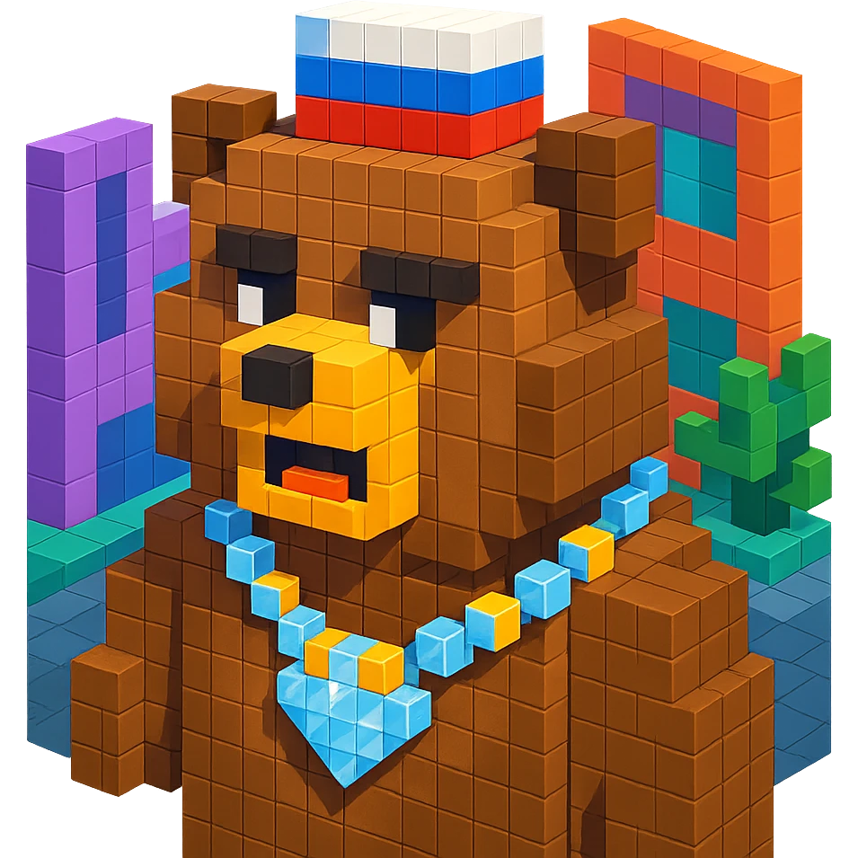 Russian grizzly bear with a diamond-studded rapper chain, urban background emoji