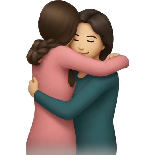 two brunette girls hugging  emoji