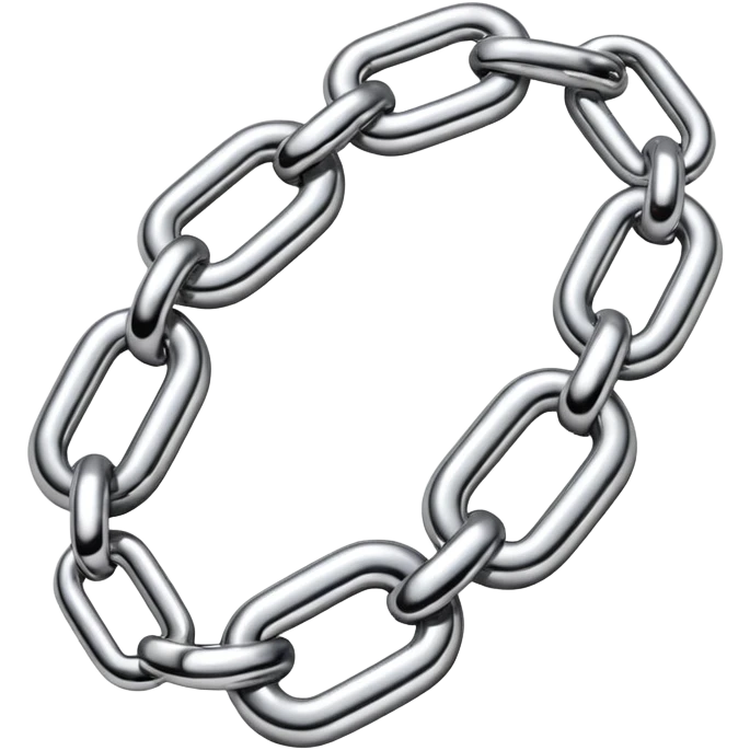 A thick luxury chain emoji made of liquid silver chrome, smooth rounded links, glossy metallic reflections, heavy swag aesthetic, minimalistic iOS emoji style, centered, clean white background emoji