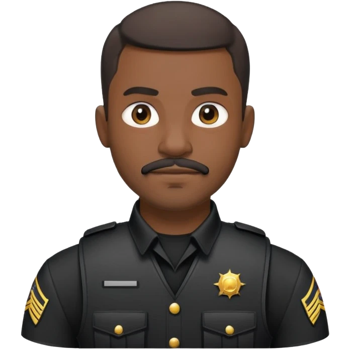 black soldier very short hair, short beard that connects seamlessly to his mustache,  in black bulletproof vest, black uniform emoji