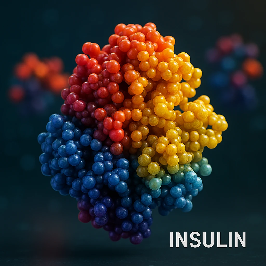 insulin represented with vivid colors, hyper realistic 4K style, molecular details, modern atmosphere emoji