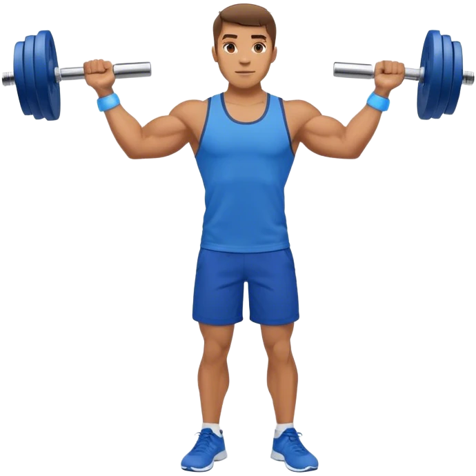 man with blue shorts doing side-lateral raise (T pose) with light dumbbells emoji