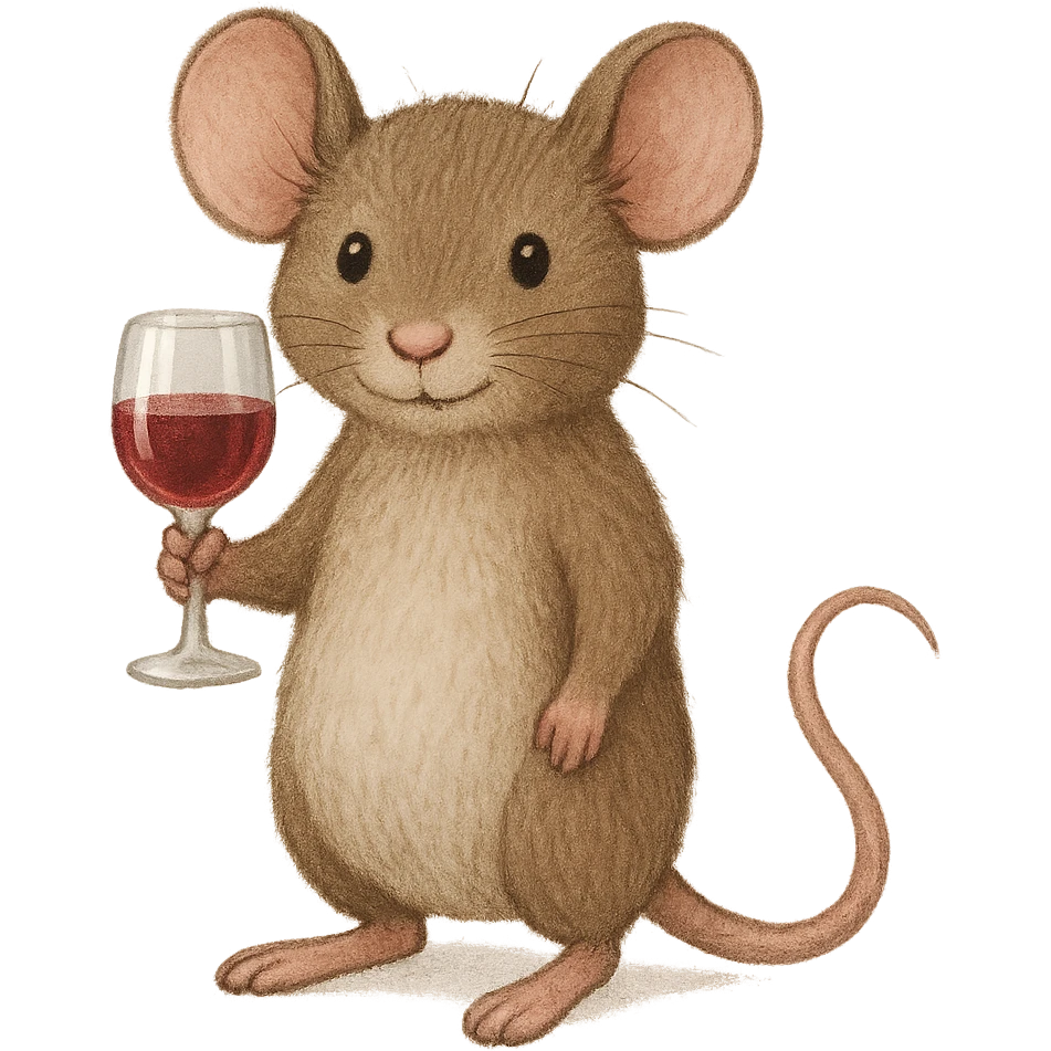 A mouse holding a glass of wine emoji