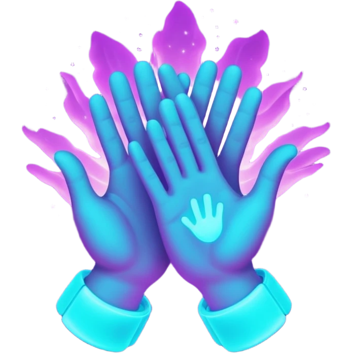 futuristic glowing clapping hands, purple and cyan glow, dark background emoji