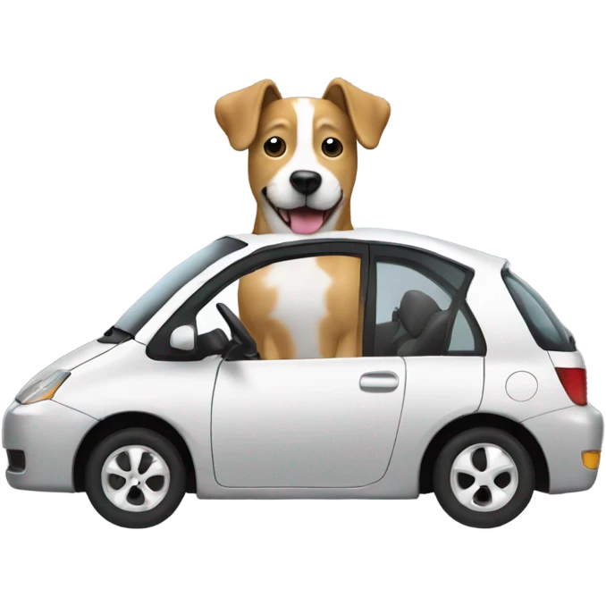 Dog driving a grey Prius really happy  emoji