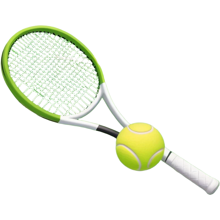 A tennis racket and a ball placed on the ground, with a tennis court in the background. The court lines and net are visible, emphasizing the structure and focus of the sport, creating a dynamic and energetic vibe. emoji