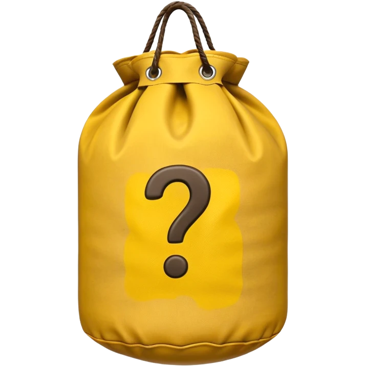 heavy bag printed with overstuffed with yellow question marks emoji
